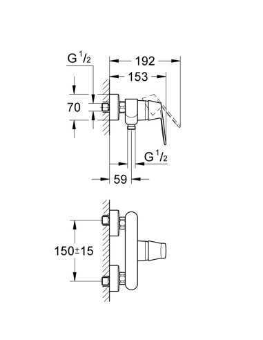 Grifo de ducha EUROSMART COSMOPOLITAN GROHE. Medidas